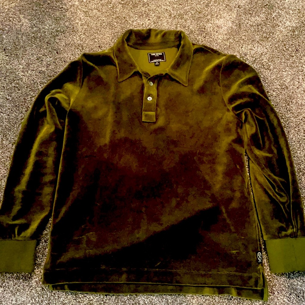 Todd Snyder Velour Piped Polo in Olive (green)
